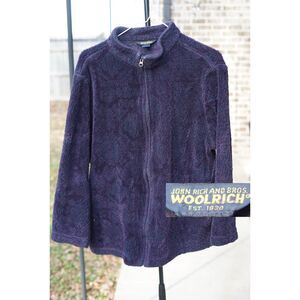 Woolrich Fleece Full Zip Dark Purple Subtle Pattern